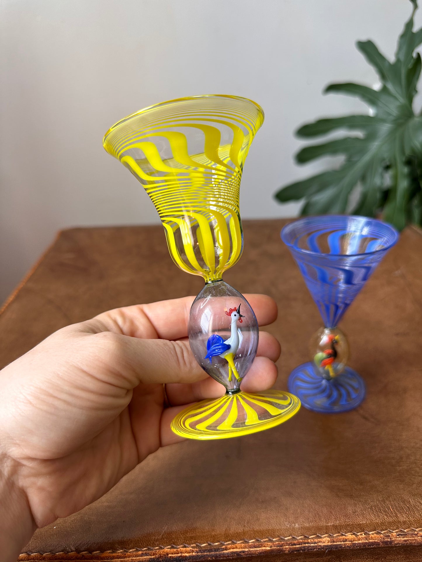 Pair of Mid-Century Handblown Cordial Glasses